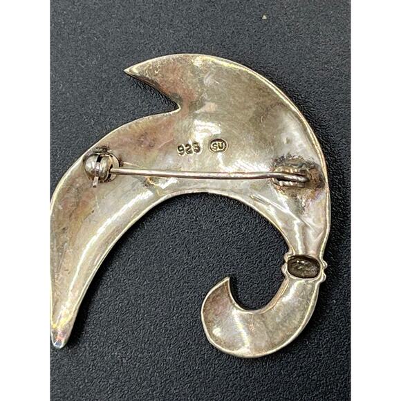 Vintage Mid-Century Modernist SU Sterling Marcasite Scroll Ribbon Leaf Brooch - Picture 10 of 15